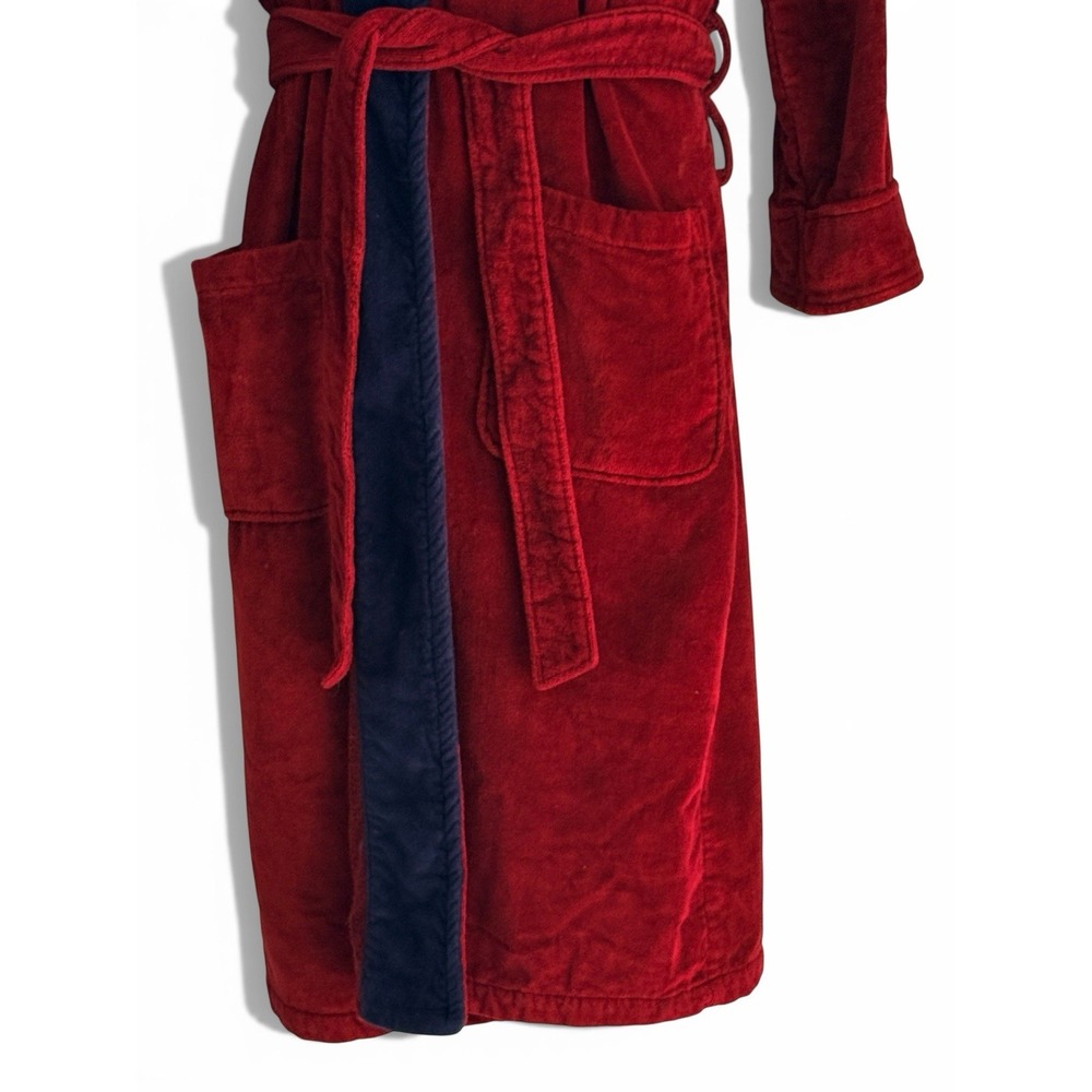 Polo Ralph Lauren Maroon Velour Bathrobe Robe BIG PONY Belted One Size Cotton - Picture 3 of 7